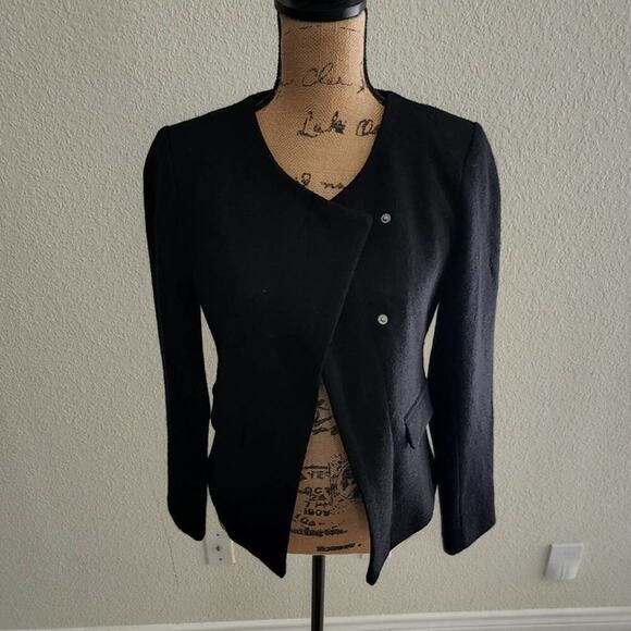 LOFT wool blend asymmetrical contemporary jacket blazer size 2P - Picture 2 of 8